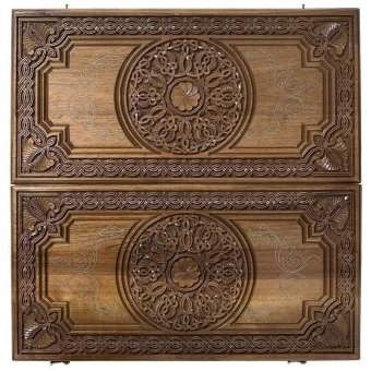 Нарды резные Армянский узор с серебром 60 орех, Haleyan kh035-6