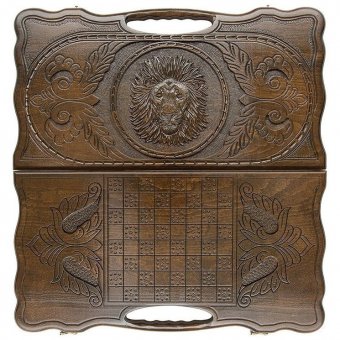 Нарды резные Лев 2 с ручкой 60, Haleyan kh045-6