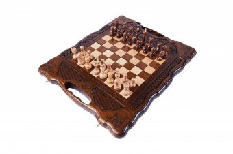 Шахматы + нарды резные 139 с ручкой 30, Haleyan kh139-3