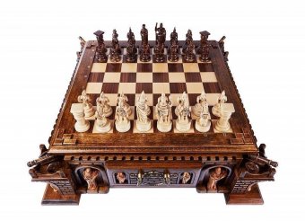Шахматы резные в ларце Пушка, Haleyan kh142