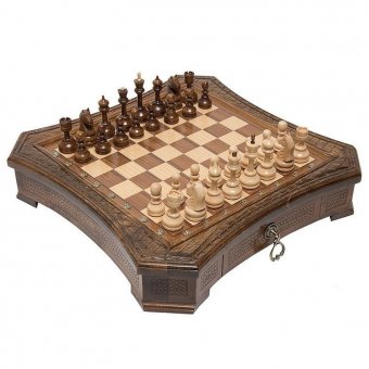 Шахматы резные восьмиугольные в ларце с ящиками 50, Haleyan kh164