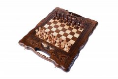 Шахматы + нарды резные с Араратом 30 с ручкой, Haleyan kh115-3