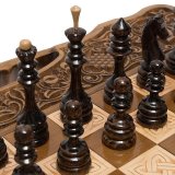Шахматы + нарды резные Вардени 60 с ручкой, Haleyan kh133-6